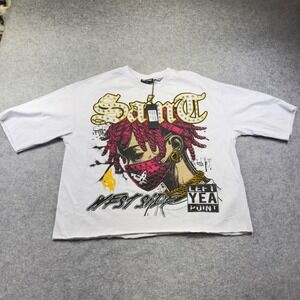 Left Point T-Shirt Mens M White New Saint West Side Rhinestone Graphic Tee